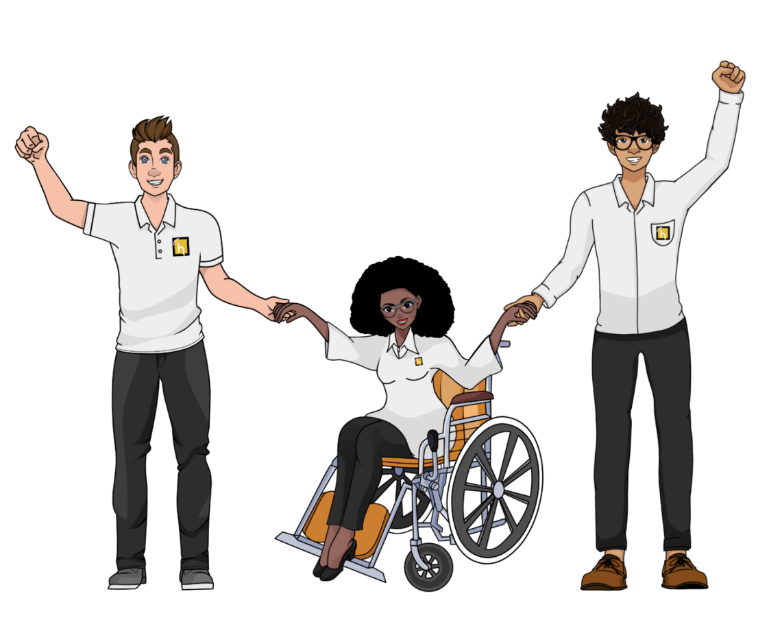 Three HelpeerZ mascots helping one another