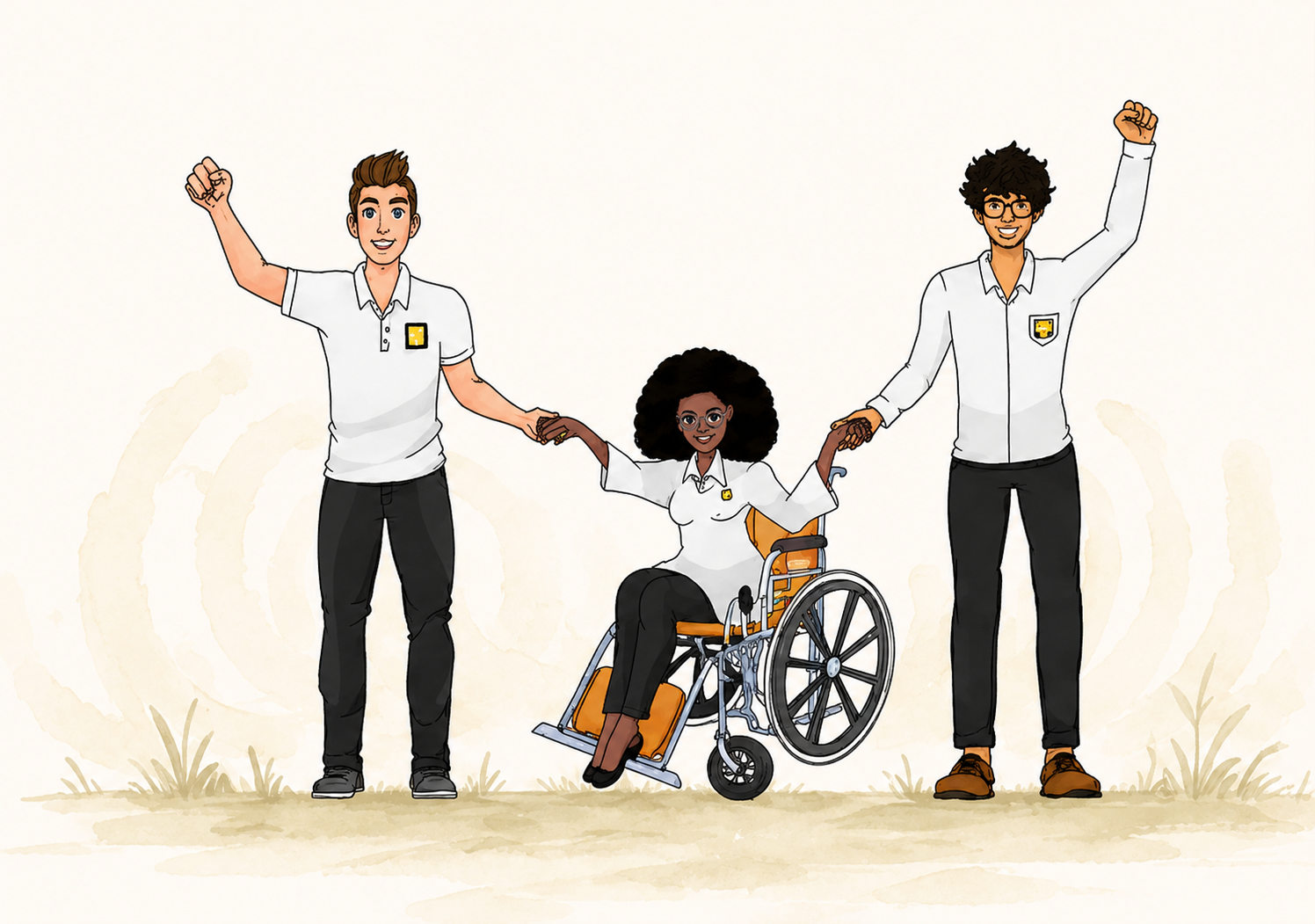 Three HelpeerZ mascots helping one another